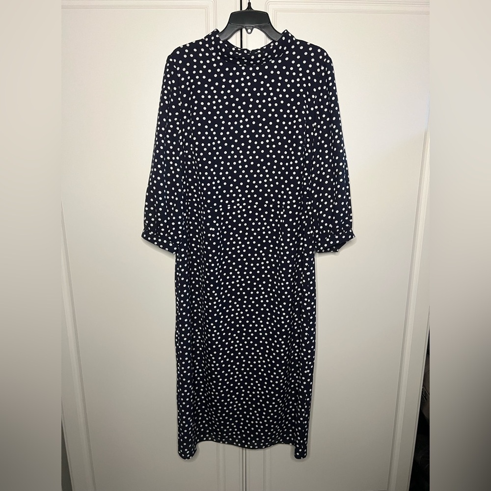 Boden 12L Navy Polka Dot Long Midi Dress